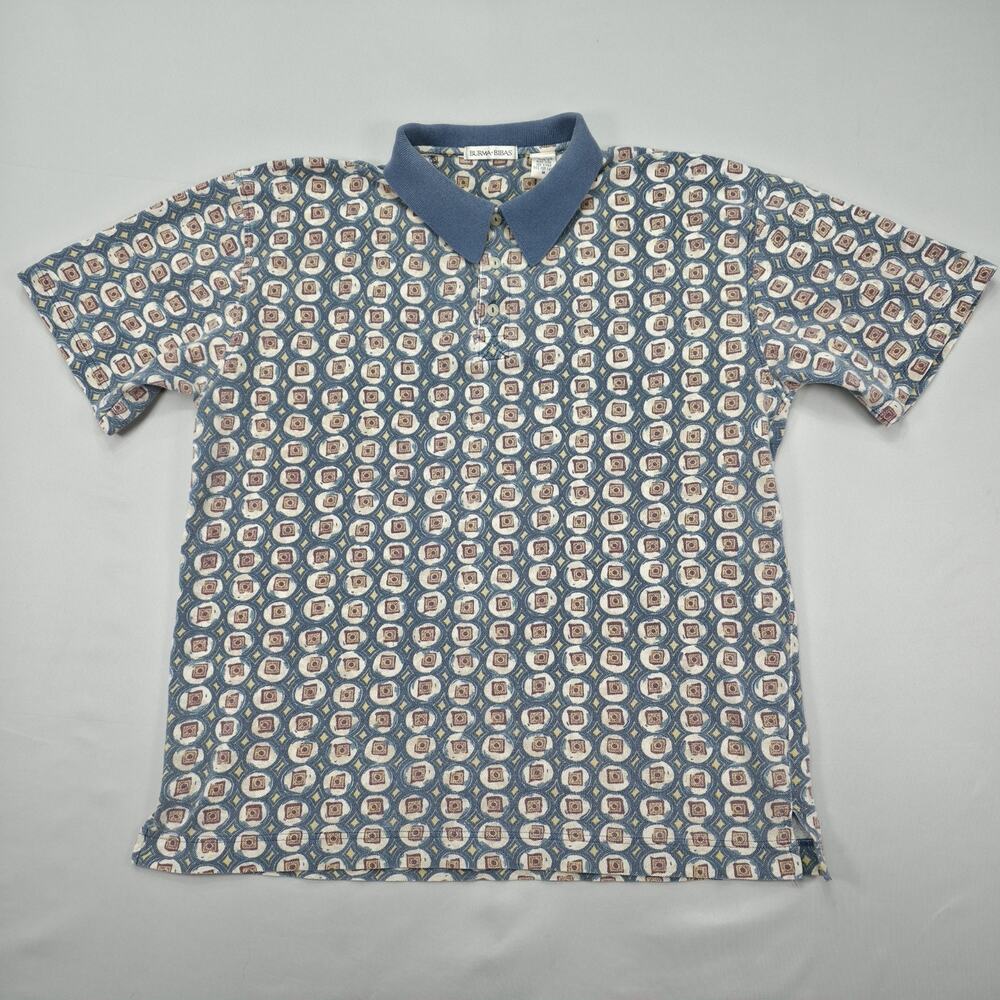 Vintage Burma Bibas Mens M Geometric Print Polo Shirt Golf Retro 90s All Over